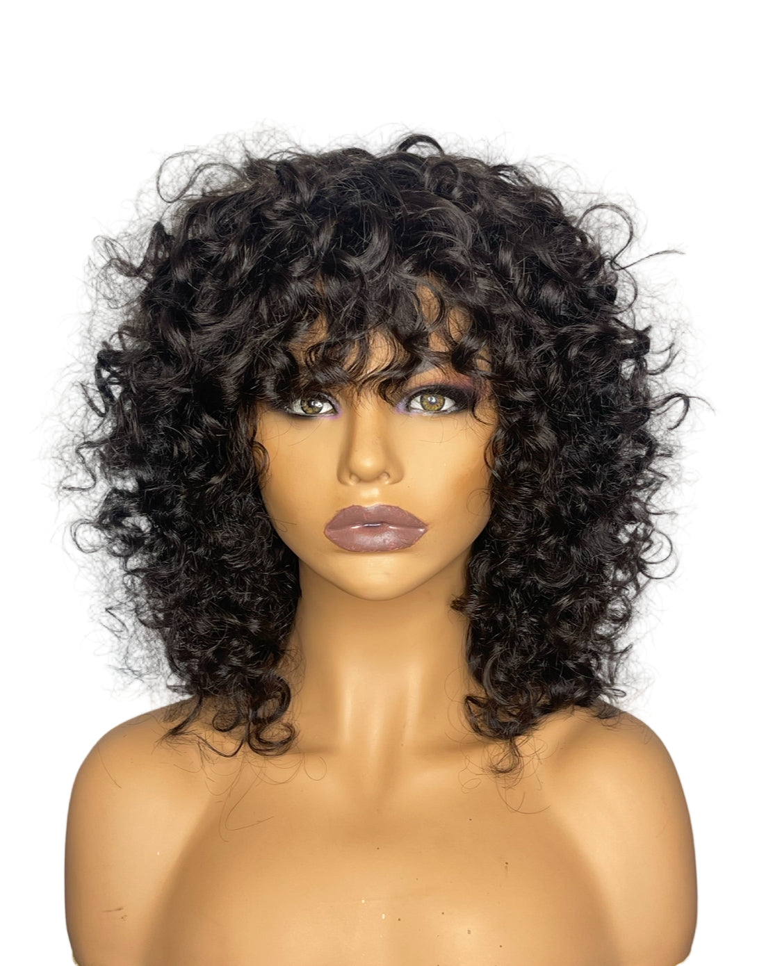 RAW INDIAN CURLY W/ BANG 5X5 CLOSURE WIG 150% DENSITY
