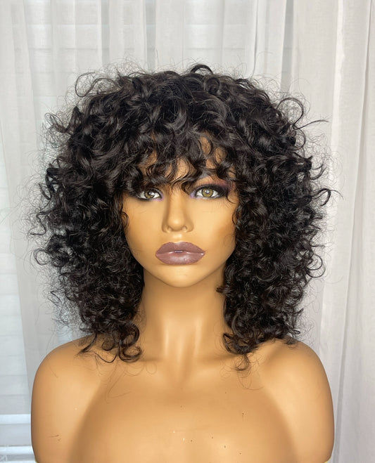 RAW INDIAN CURLY W/ BANG 5X5 CLOSURE WIG 150% DENSITY