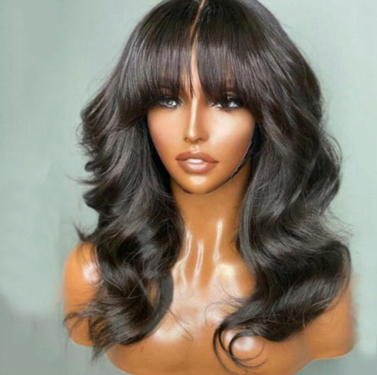 RAW INDIAN WAVY W/ BANG 5X5 CLOSURE WIG 150% DENSITY